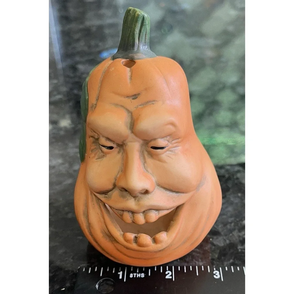 Vintage Halloween Ugly Face Pumpkin Jack o Lantern Votive Candle Holder Enesco